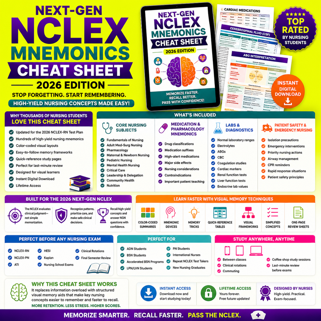Next-Gen NCLEX Mnemonics Cheat Sheet 2026 Edition